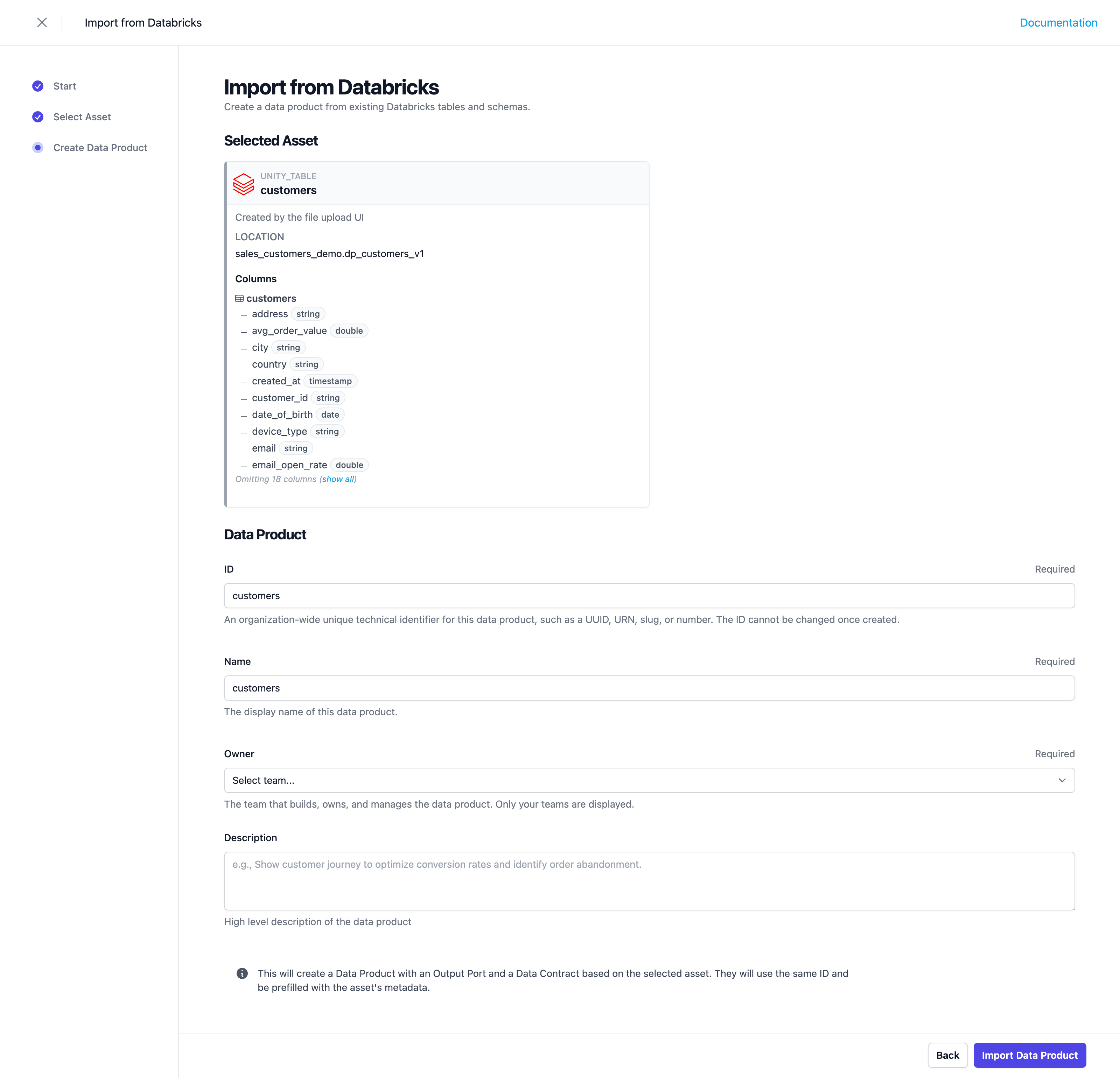 Import Data Product from Assets Step 3