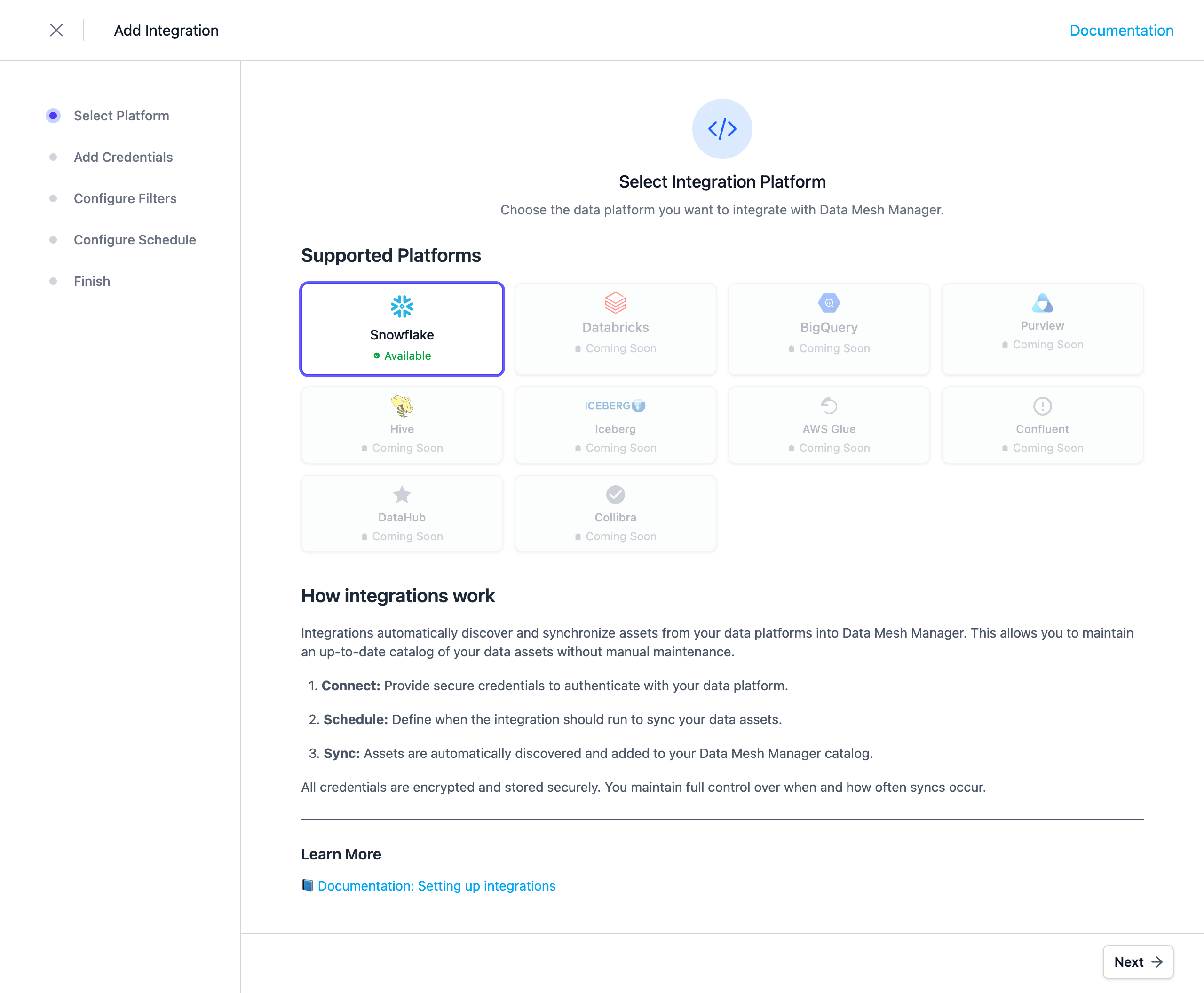 Select the Integration Type